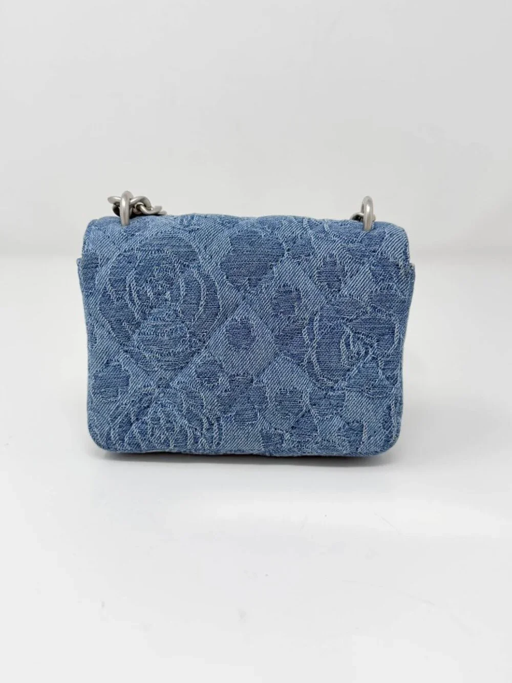 Chanel Denim Quilted Camellia SweetHeart Clutch with Chain